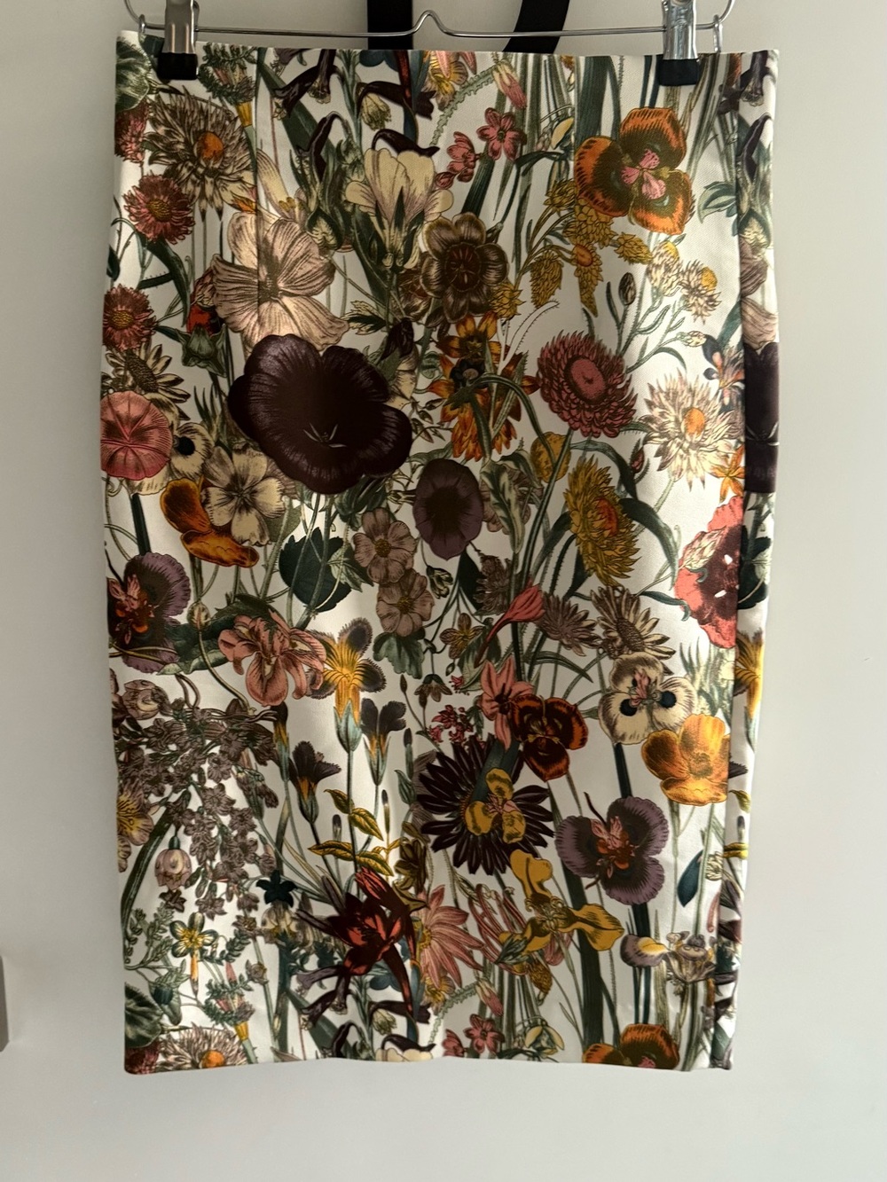 Floral Pencil Skirt in Cream and Multi-Color